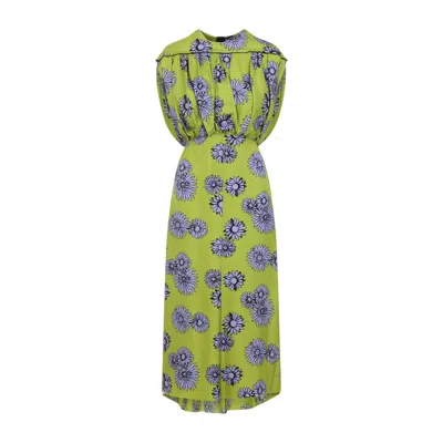 Lanvin Printed Draped Top Dress In Green