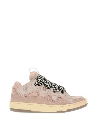 Lanvin Curb Pink Calf Leather Sneakers In White