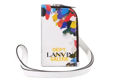 Pre-owned Lanvin Printed Leather Necklace Card Holder In White