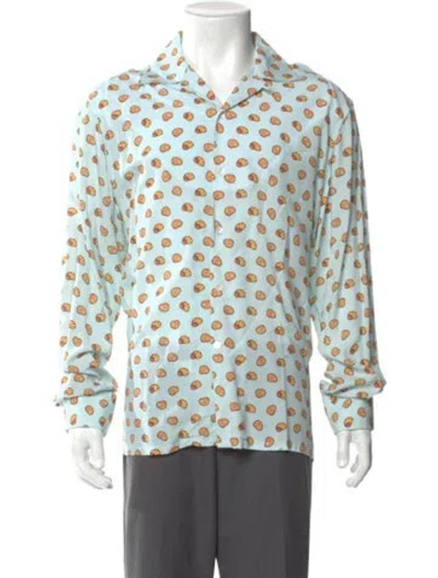 Pre-owned Lanvin Printed Long Sleeve Dress Shirt In Blue