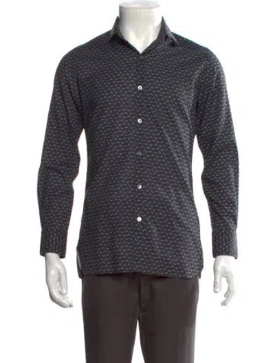 Pre-owned Lanvin Printed Long Sleeve Dress Shirt In Blue