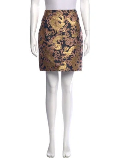 Pre-owned Lanvin Printed Mini Skirt In Gold