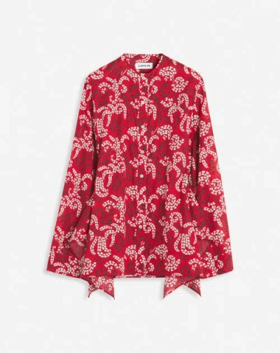 Lanvin Printed Shirt In Cotton Voile In Carmine Red