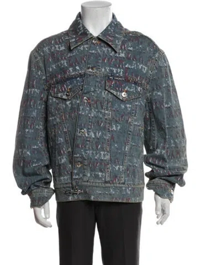 Pre-owned Lanvin Printed Trucker Jacket W/ Tags In Gray