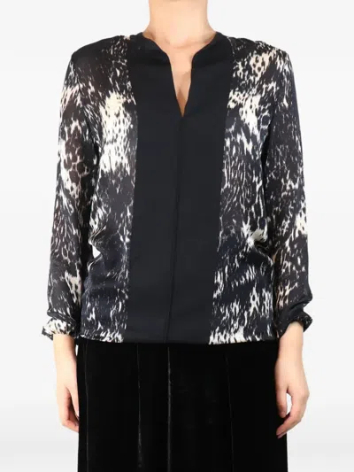 Pre-owned Lanvin Printed V-neck Blouse In Black