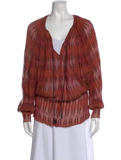 Pre-owned Lanvin Printed V-neck Blouse In Red