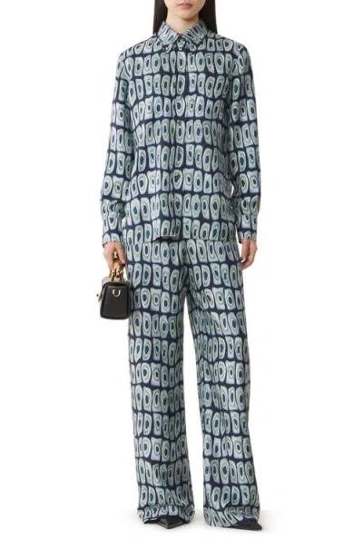 Lanvin Printed Wide-leg Silk Pants In Blue