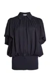 Lanvin Puff-sleeve Silk Shirt In Navy