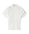 Lanvin Puff Sleeve Collared Top With High-low Hem In White