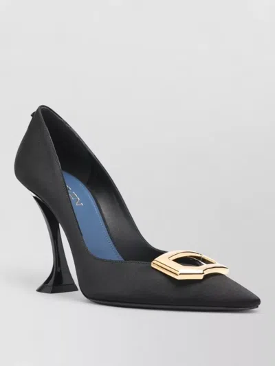 Lanvin Pumps Sculpted Heel Pointed Toe Gold Tone Buckle In Black
