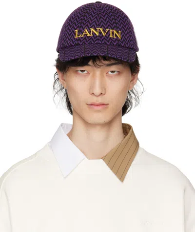 Lanvin Logo-embroidered Chevron-woven Cap In Black/purple  Reign