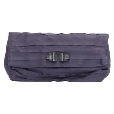 Pre-owned Lanvin Purple Satin Pleated Fabric Silver Buckle Foldover Clutch Bag