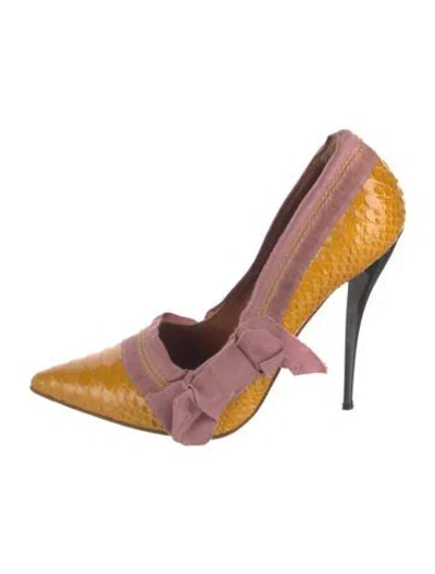 Pre-owned Lanvin Python Animal Print Pumps In Pink/yellow