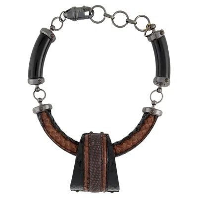 Pre-owned Lanvin Python, Lizard And Resin Necklace In Multi
