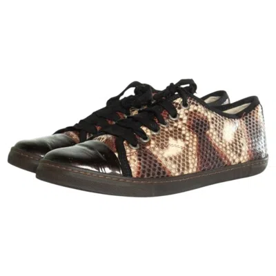 Pre-owned Lanvin , Python Trainers With Patent Leather Toe In Black