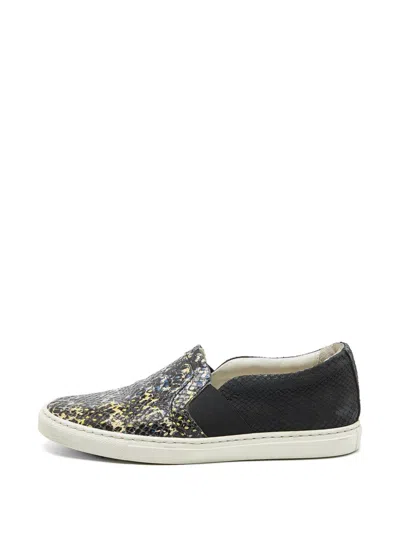Pre-owned Lanvin Python-embossed Slip-on Sneakers In Black