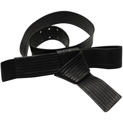 Lanvin Quilted Belt With Bow In Black Leather