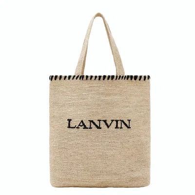 Lanvin Raffia Tote Bag In Naturale E Nero