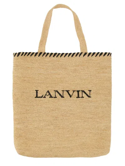 Lanvin Raffia Tote Bag In Beige