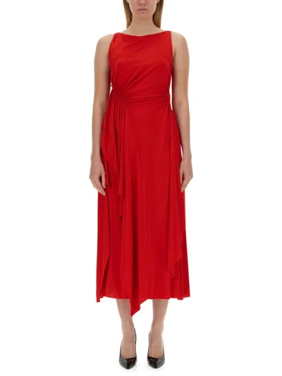 Lanvin Red Boat Neck Midi Dress