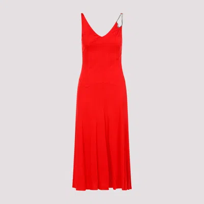 LANVIN RED FLAME SLEEVELESS A-LINE MIDI DRESS