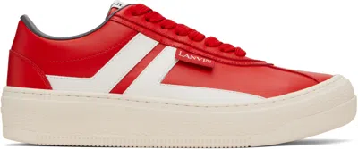LANVIN RED 'LANVIN' CASH LEATHER SNEAKERS