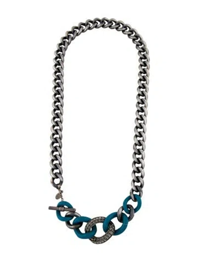 Pre-owned Lanvin Resin & Crystal Link Chain Necklace, 34" In Blue/grey