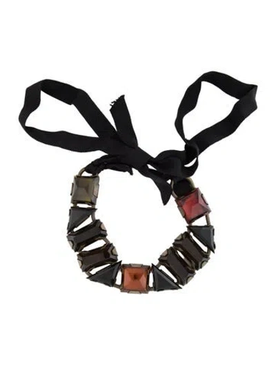 Pre-owned Lanvin Resin & Ribbon Geometric Station Collar Necklace, 56.5" In Black/green/orange