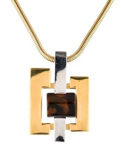 Pre-owned Lanvin Resin Geometric Pendant Necklace, 19" In Brown