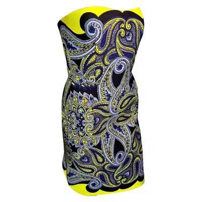 Pre-owned Lanvin Resort 2014 Runway Unworn Paisley Print Bustier Strapless Mini Dress In Black