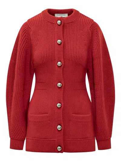 LANVIN RIBBED BUTTON CARDIGAN