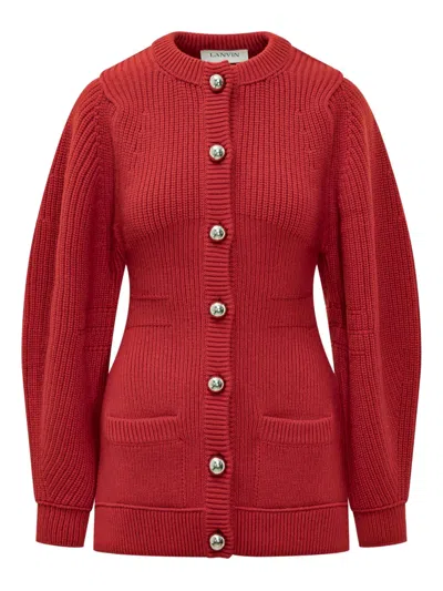 Lanvin Ribbed Cardigan In Red