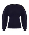 Lanvin Button-detailed Ribbed Wool Sweater In Blue