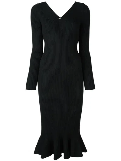 Lanvin Ribbed Knit Frill Dress In Black