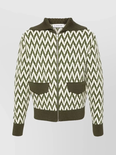 Lanvin Curb Chevron Cardigan In Khaki/white