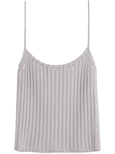 Lanvin Ribbed Knit Top In Gray