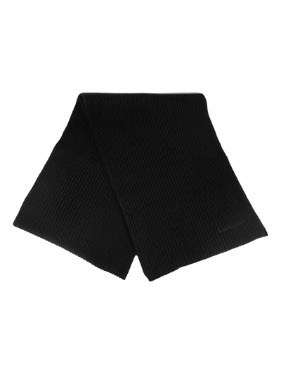 Lanvin Ribbed Logo Scarf In Black