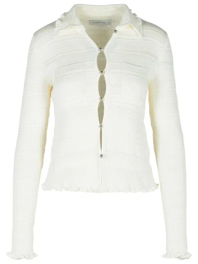 Lanvin Ribbed White Cotton Cardigan