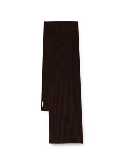 Lanvin Ribbed-knit Logo-embroidered Scarf In Black