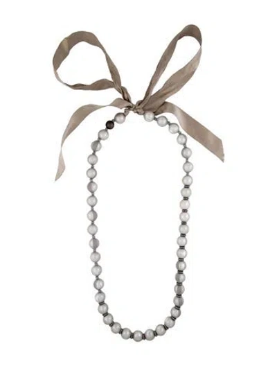 Pre-owned Lanvin Ribbon, Fabric, Faux Pearl & Crystal Station Necklace, 79.25" In Multi