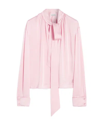 LANVIN LANVIN RIBBON-FASTENED LONG SLEEVED SATIN BLOUSE