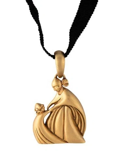 Pre-owned Lanvin Ribbon Mother & Child Pendant Necklace, 28" In Black
