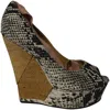 Lanvin Ribbon Strap Wood Wedge Peep-toe Sandals In Phyton Print Leather In Multi
