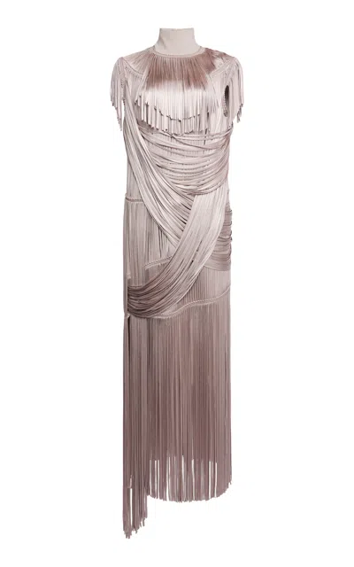 Lanvin Ribbons Fringe Midi Dress In Neutral