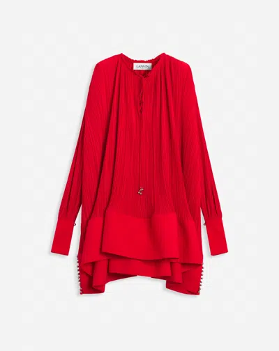 Lanvin Dressing Gown Plissée Évasée À Manches Longues Pour Femme In Red