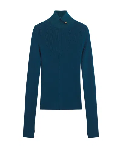 Lanvin Roll-neck Ribbed-knit Jumper In Blue