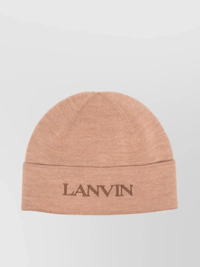 Lanvin Round Crown Turn-up Brim Beanie Style Fine Knit Ribbed Texture Hat In Cream