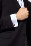 Lanvin Embossed Brass-silver And Onyx Cufflinks In Silver