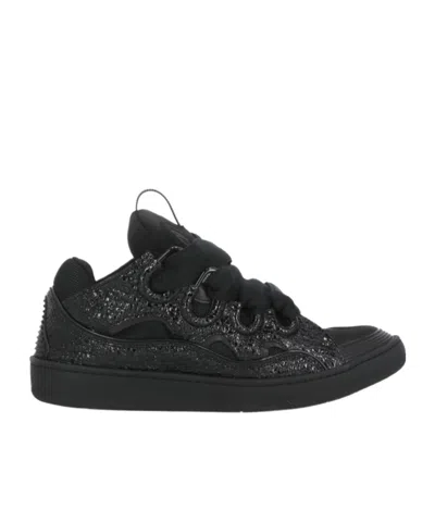 Lanvin Curb Grain Lace-up Sneakers In Black