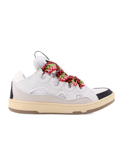 Lanvin Curb Leather Sneakers With Multicolor Laces In Neutral
